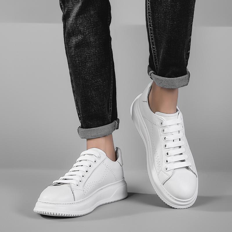 Мода Высокое качество толстая подошва мужские черно-белые кеды Повседневная спортивная обувь Молодежные трендовые кроссовки взрослые кожаные туфли Новые