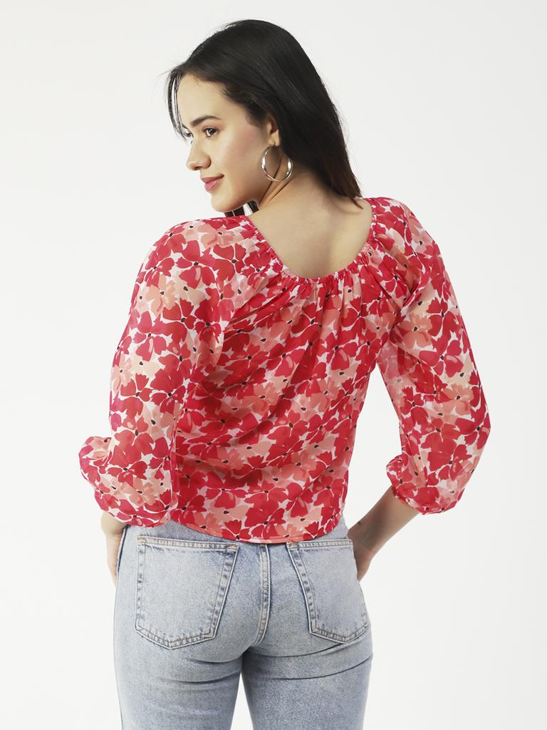 Moomaya Принтованный топ с круглым вырезом, прозрачный топ с длинным рукавом для женщин