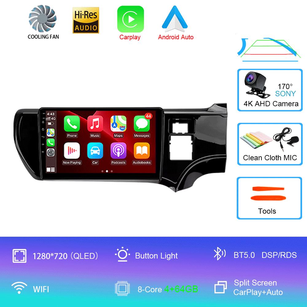 Автомобильное радио Android 14 Carplay Auto WIFI+4G мультимедийный проигрыватель для Toyota Aqua LHD RHD 2011 - 2017 Автомагнитола Стерео 2din Головное устройство