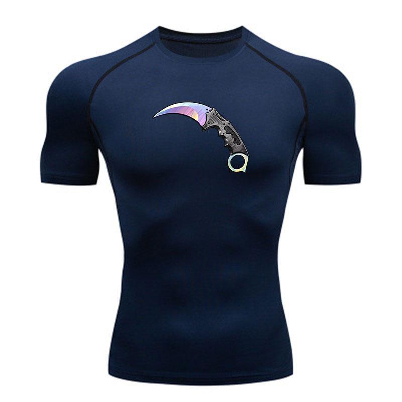 Men Karambit Pattern Compression Workout Tshirt, Quick Dry A