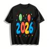 2026 Новый год Тематический Воздушный шар Звездный Принт Повседневная Верхняя одежда Для Мужчин Женщин Хлопковая Футболка