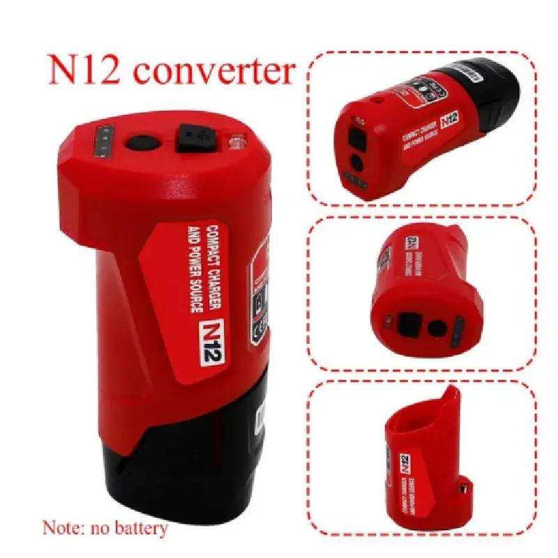 For Milwaukee M12 Li-Ion Battery Adapter N12 Charger Converter USB Power Charging Adapter 12V Output