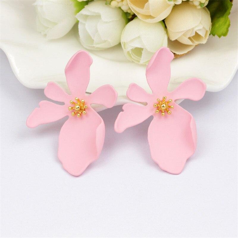 Корейские большие серьги-гвоздики с красным цветком, модные серьги-гвоздики с лепестками зеленого и белого цветка для женщин, ювелирные изделия OG091