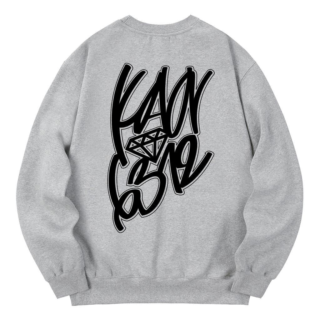 KAN6312 Kmg0088 Graffiti Fleece-Lined Sweatshirt - Gray