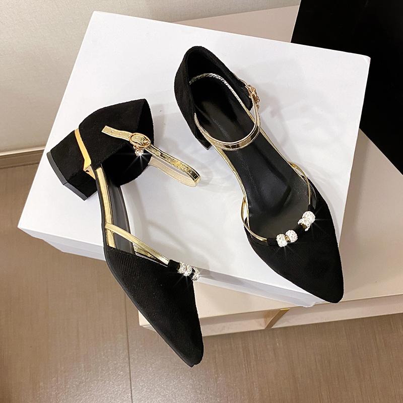 Мода Большие Острые Толстые Каблуки Женская Обувь 2025Новые Головные Высокие Каблуки Дизайн с Ремешком-Пряжкой с Юбкой Сексуальные Сандалии