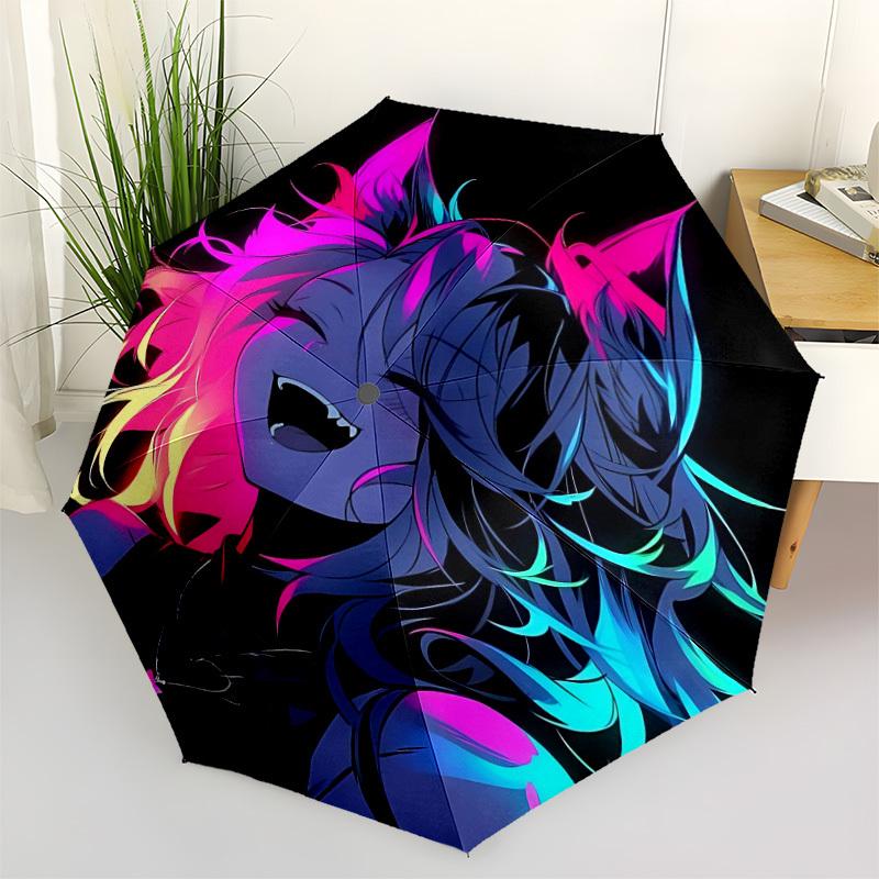 1pc Neon Wolf Vibrant Ears Automatic Open/Close Umbrella 8-Rib Strong Frame, Portable Travel Umbrella for Women & Men, 062