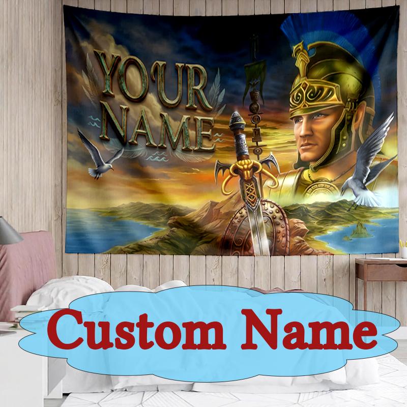 Custom Name Or Text Gladiator Dawn Arena Battles Tapestry Spring Tapestry Background Cloth HD Hanging Cloth Tapestry Home Decor