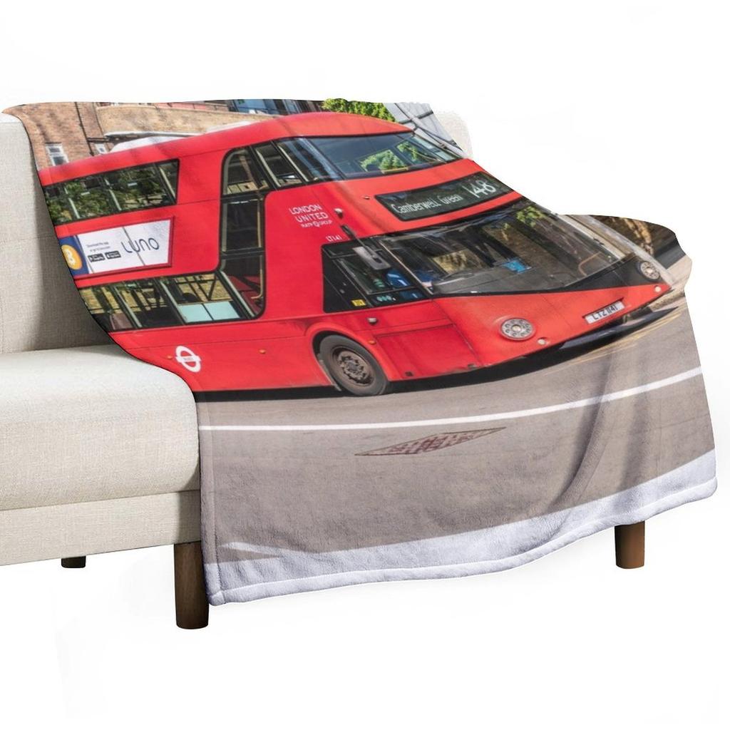 Red London Double Decker Bus Route to Camberwell Green Throw Blanket Ultra Soft Flannel Fleece Blanket for All Seasons