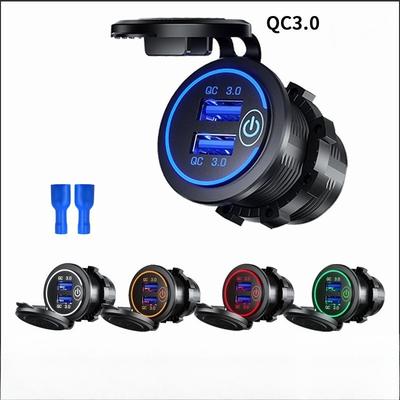 Автомобильное зарядное устройство с двумя USB-портами Quick Charge 3.0, водонепроницаемое, 12 В/24 В, USB-розетка с быстрым зарядным устройством QC3.0, с сенсорным переключателем