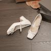 French High Heels Women's Bow Temperament Single Shoes with Skirt Gentle Style Retro Thick Heel Mary Jane Shoes