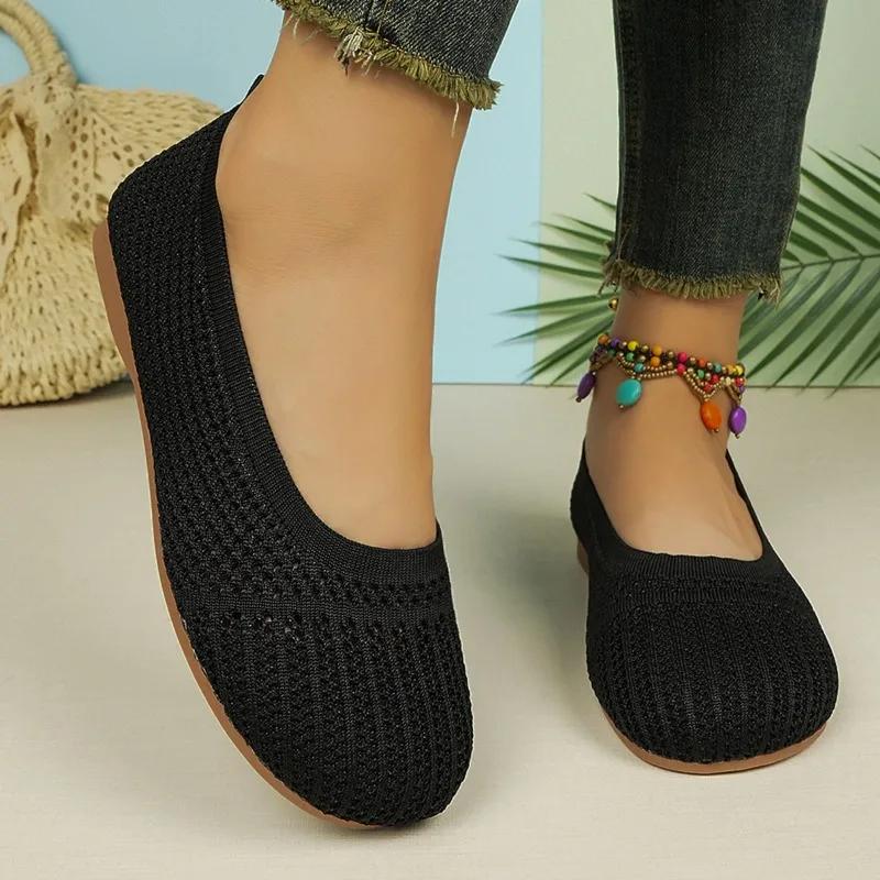 Туфли на плоской подошве 2024 года, новые весенние, летние и осенние, повседневные, трикотажные, дышащие, с неглубоким носком, модные туфли на плоской подошве для женщин, Zapatos