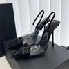 Fashion Fashion Pointy Toe Pleated Design High Heeled Sandals Women Summer Sexy Clear Backstrap Stiletto Heels Party Wedding Women Pumps