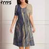 YYFS Женская мода лето весна цвет блок принт короткий рукав О-образный вырез свободная талия повседневные платья