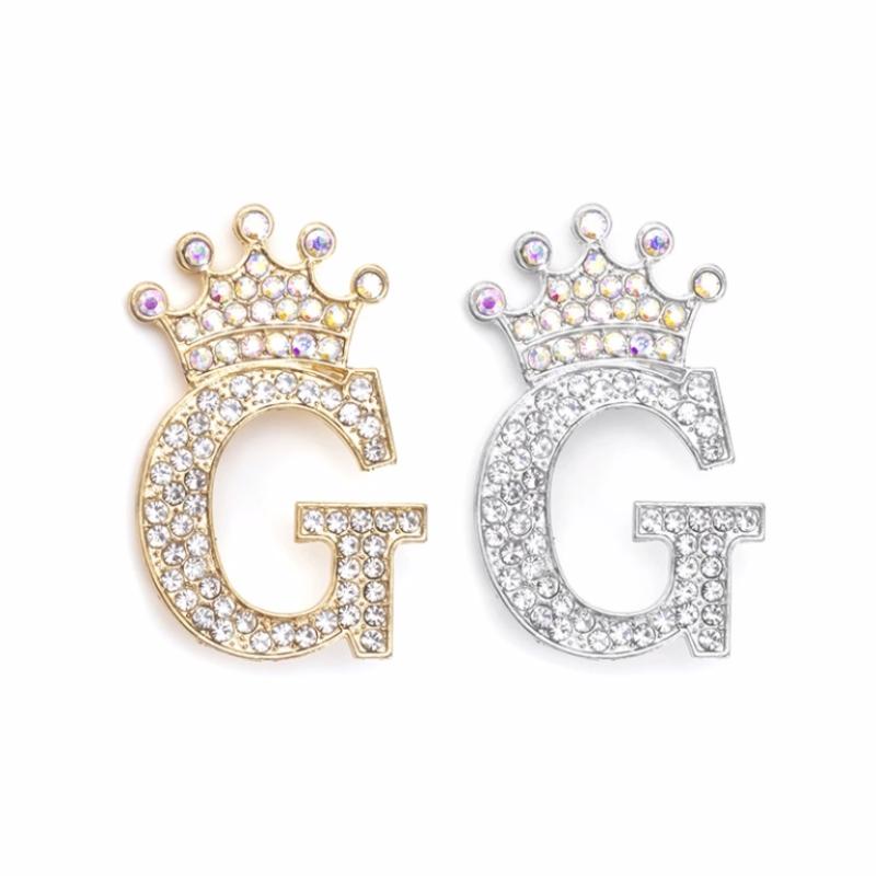 Fashion Crown 26 Initial Letters A To Z Rhinestone Brooches For Women Coat Dress Lapel Collar Pin Jewelry Accessries