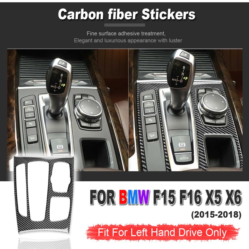 For BMW F15 F16 X5 X6 2015 2016 2017 2018 LHD Car Interior Real Carbon Fiber Gear Shift Panel Cover Trim Car Stickers