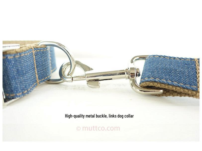 Custom Brown Denim Dog Leash and Collar Set