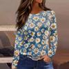 Women's Fashion Casual Slit Hem Round Neck Long Sleeve Loose Printed T-Shirt Ladies Top T-Shirts Women’s