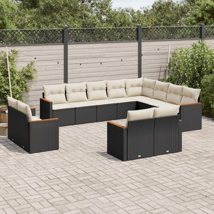 VidaXL Salon de Jardin avec Coussins 12 pcs, Canapés de Terrasse, Ensemble de Meubles de Patio, Mobilier d'Extérieur, Noir 3258913