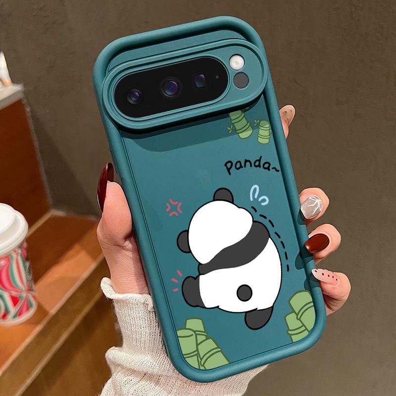 Cartoon Panda Pattern Soft Shockproof Matte Phone Case For Google Pixel 9 Pro XL 8 Pro 8A Lens Protection TPU Bumper Cover