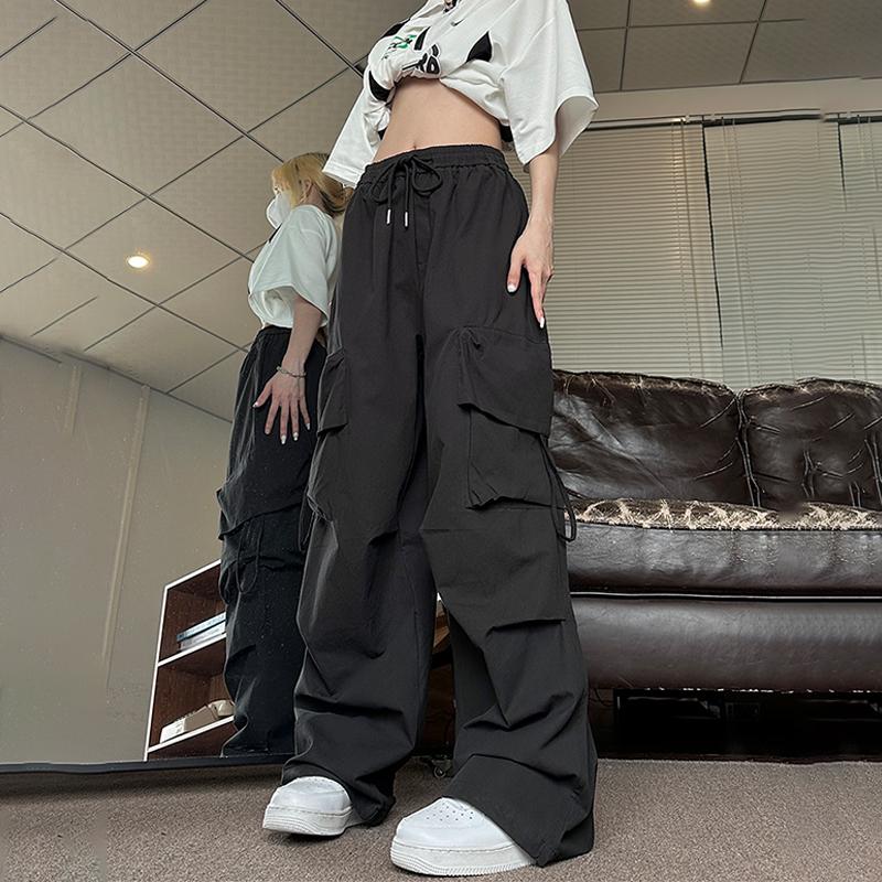 Бежевые брюки-карго в стиле хип-хоп, женские брюки-карго в стиле Харадзюку Y2K, винтажные мешковатые уличные брюки большого размера, широкие брюки-парашюты, женская корейская мода