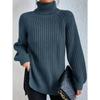 Autumn and Winter Women's Plus Size Knit Sweater Medium Long Shoulder Sleeve High Lapel Split Sweater Dress