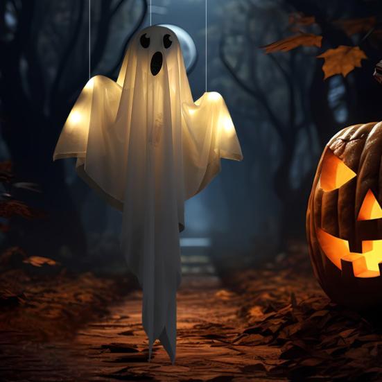 Хэллоуин подвесное украшение-призрак светящийся белый призрак с гирляндой для использования в помещении и на открытом воздухе