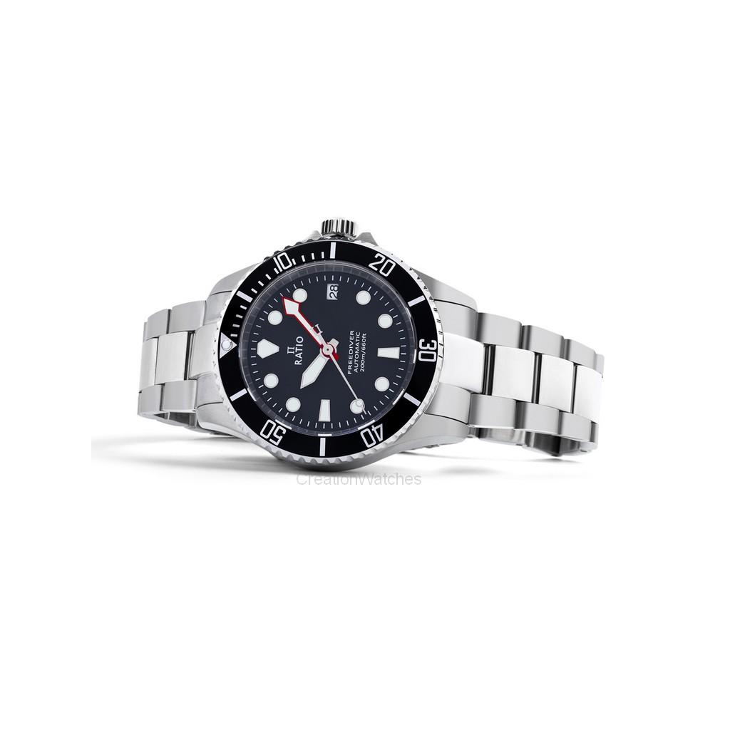 RATIO FreeDiver Автоматические мужские часы из нержавеющей стали с сапфировым стеклом и черным циферблатом RTF041 200M