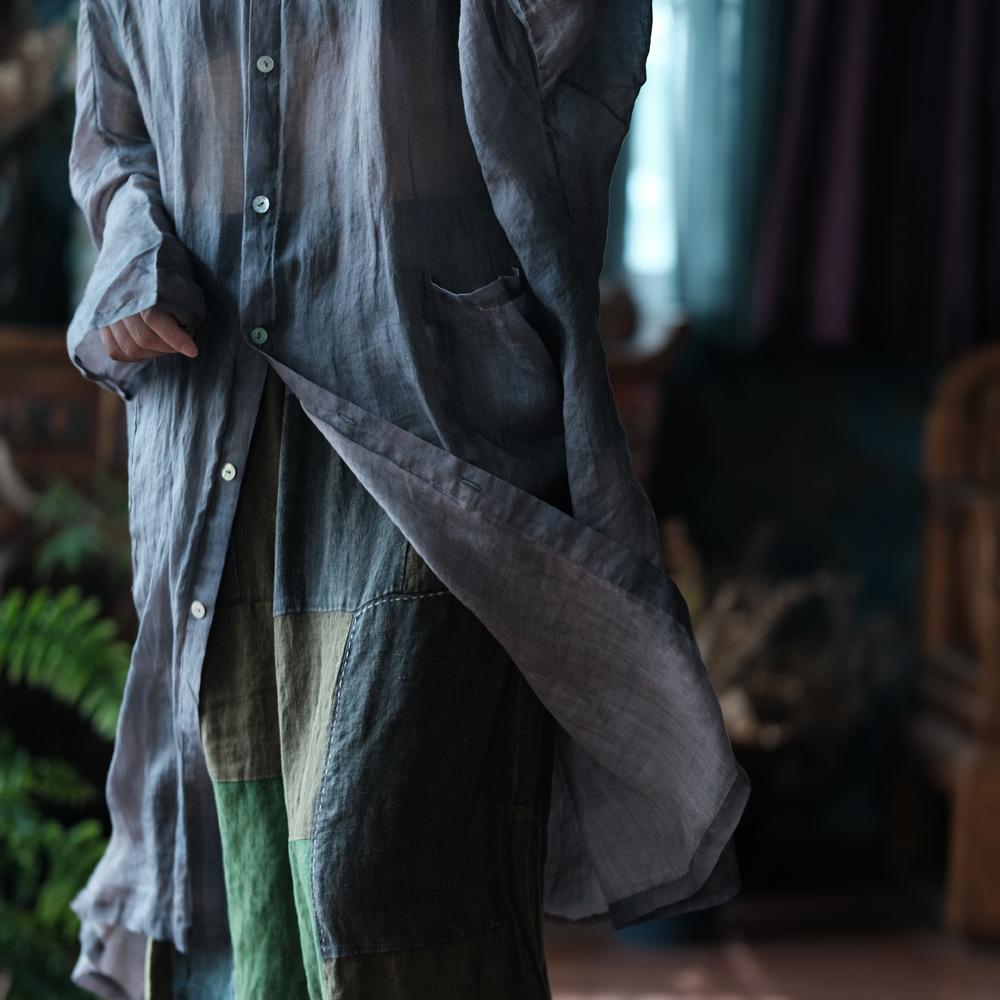 Johnature Женские винтажные длинные рубашки с длинным рукавом, однотонные летние блузки с карманами на пуговицах