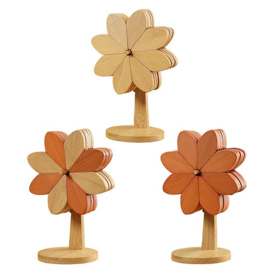 Набор деревянных подставок 5 шт./набор с подставкой, форма вертушки, сменный дизайн, термостойкие подставки, кухонный декор для столовой