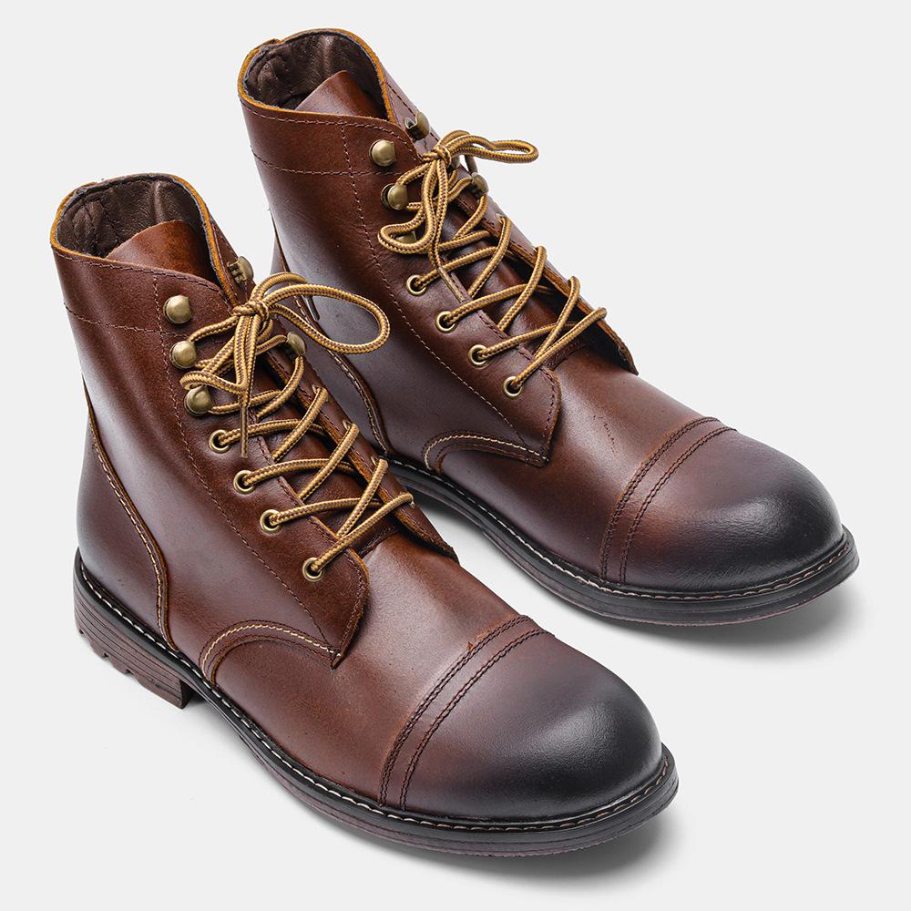 Retro Top Layer Cowhide Workwear Men's Boots, Size 39-50 Outdoor Martin Boots, Men's Red Boots