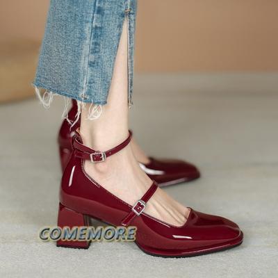 Модная женская обувь в стиле Мэри Джейн, женская обувь на низком каблуке с неглубокой горловиной и квадратной головкой, однотонная женская обувь для вечеринки 2024 года, весна-осень