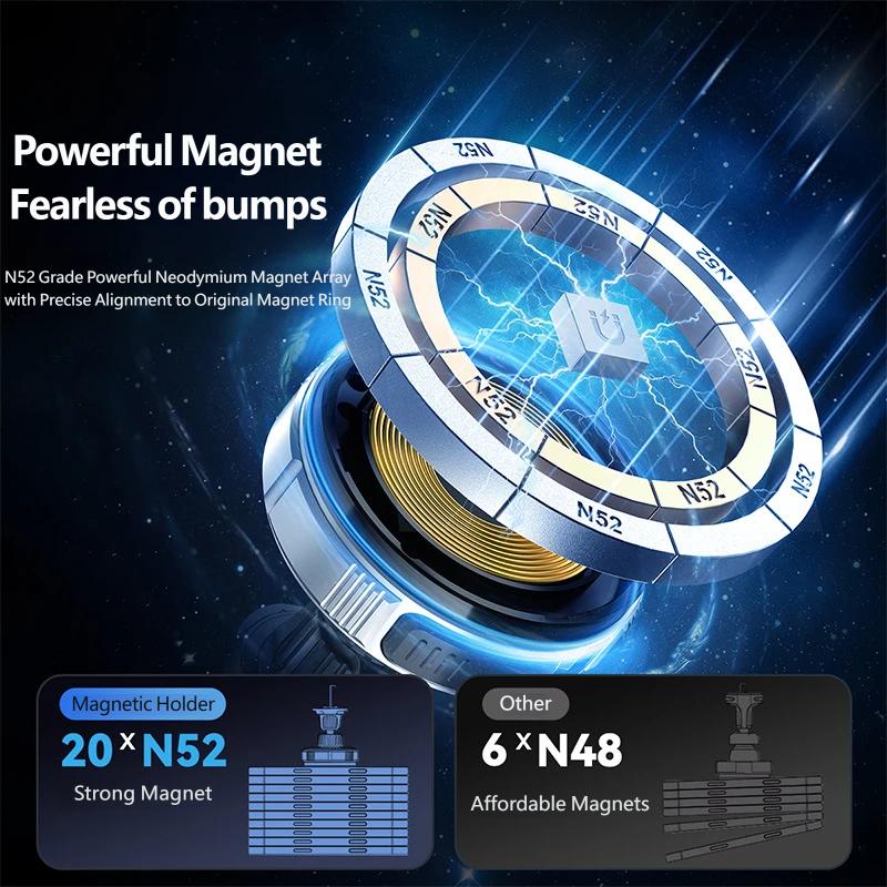 Magnetic Car Wireless Charger Vent Mount for iPhone, Retractable Cable Fast Charging 15W MagSafe Compatible Phone Holder with Strong Magnet