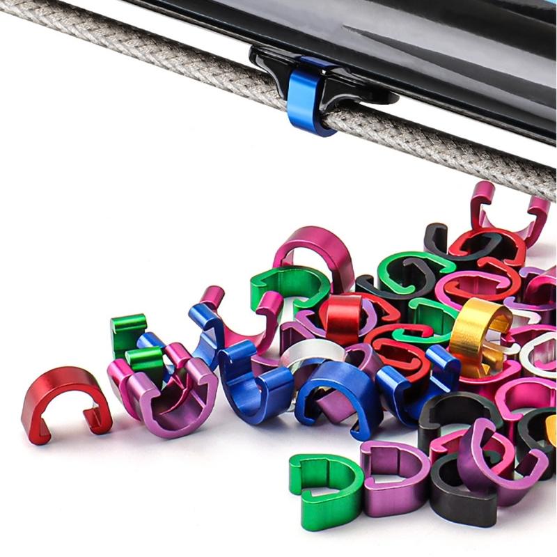10Pcs Bike Brake Cable Housing Clip Aluminum Alloy Guide Brake Cable C-clips Guide Clamp for Mountain Bike Road Bicycles