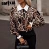 Осенняя мода Fake Two леопардовый принт рубашки с длинными рукавами для женщин