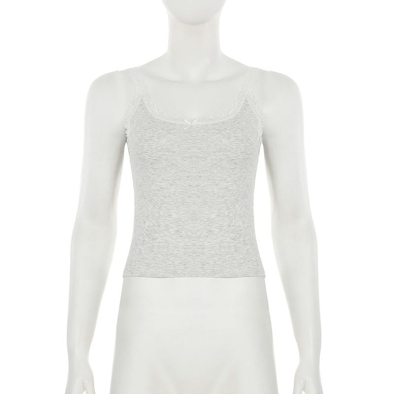 Женский кружевной топ-топ с бантом Spice Girl, контрастный цвет, U-образный вырез, облегающий, подходящий ко всем параметрам топ-халтер