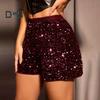Женские шорты с высокой талией, блестящие, эластичные, с пайетками, облегающие, прямые, мини-шорты, для клубных вечеринок, для танцев, повседневные летние шорты