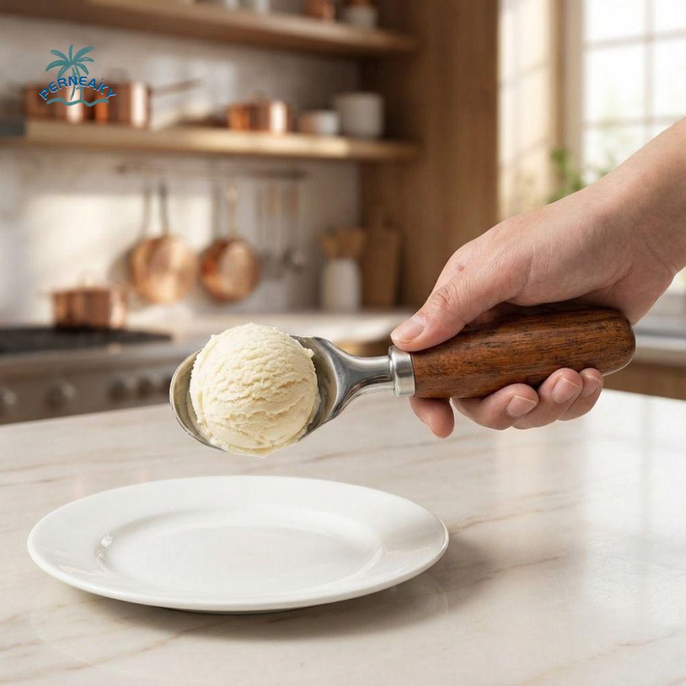 Stainless Steel Ice Cream Ball Scoop Wood Handle Rust-proof Fruit Scoop Labor-saving Durable Ice Cream Spade Restaurant