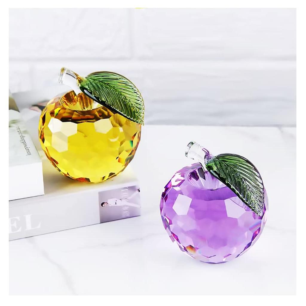 Crystal Glass Apple Figurines, Feng Shui Items, Interior Decor, Suncatchers, Good Luck Gifts, Gifts, 2 Pieces (Yellow and Purple)