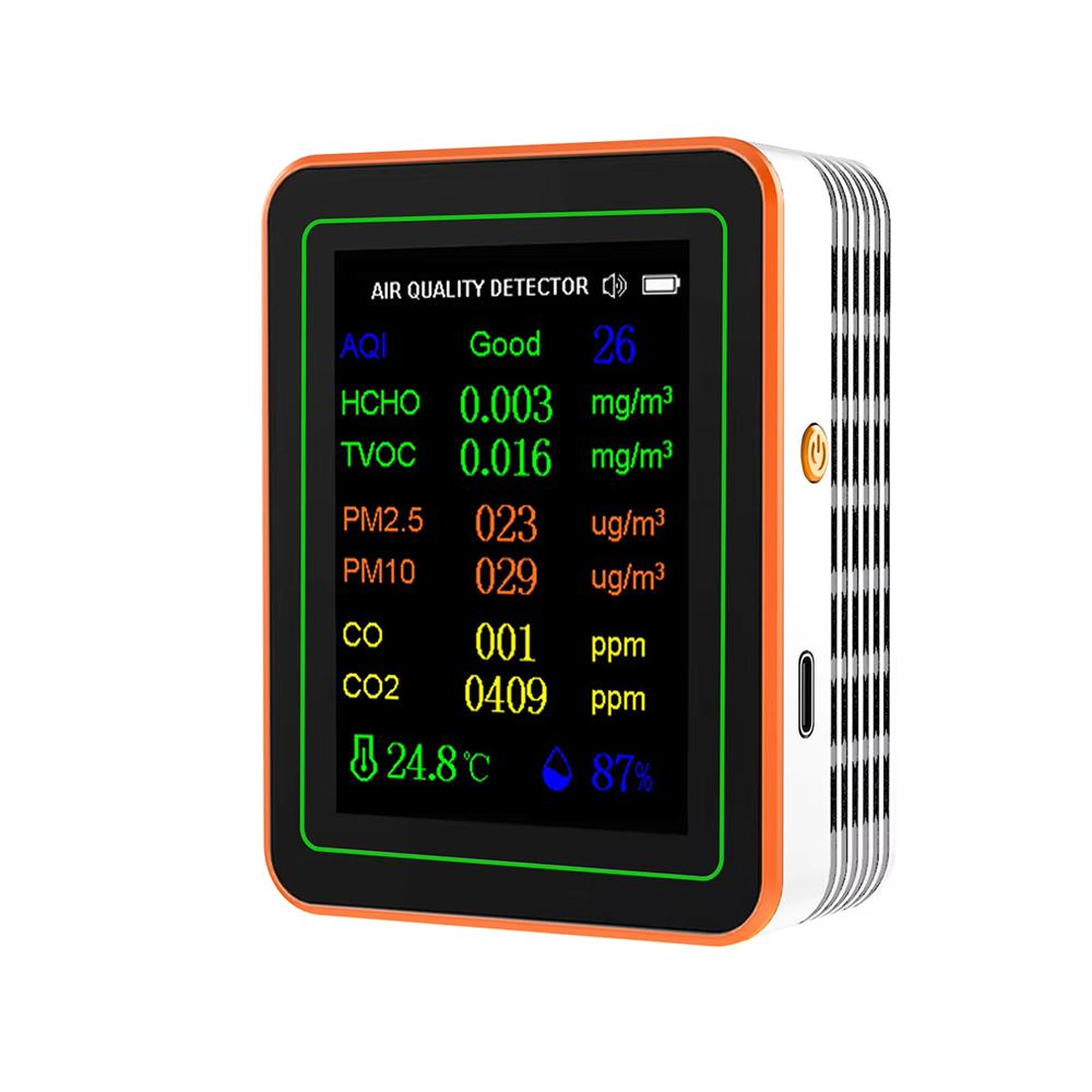 10-в-1 Монитор качества воздуха PM2.5 PM10 CO CO2 TVOC HCHO AQI Температура Влажность и Отображение Графика Тестер CO2-метра 2,8-дюймовый Дисплей