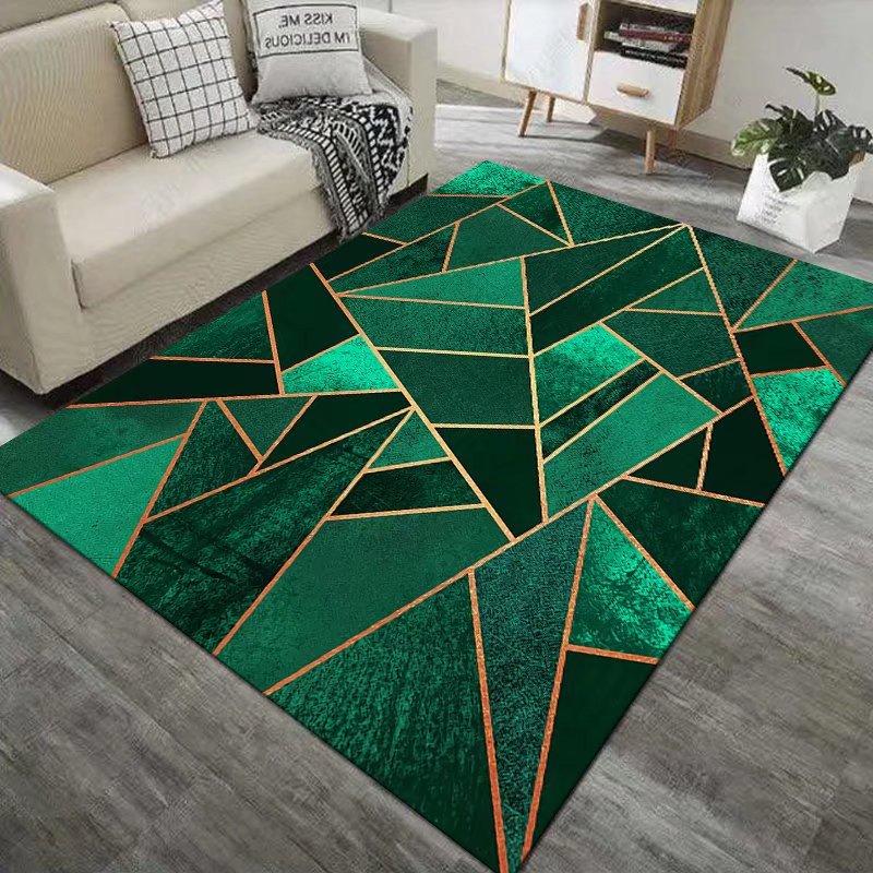 Gold Marble Modern Luxury Living Room Carpet Green Geometric Bedroom Home Non-slip Floor Mat Washable Cloakroom Large Area Rugs
