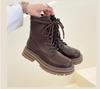 Осенне-зимние женские ботильоны из хлопка, классические коричневые, черные кожаные туфли в готическом стиле в стиле панк, короткие ботинки на среднем каблуке, туфли на платформе