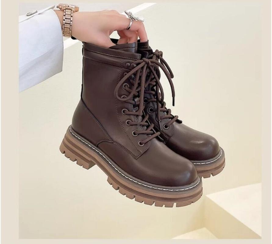 Осенне-зимние женские ботильоны из хлопка, классические коричневые, черные кожаные туфли в готическом стиле в стиле панк, короткие ботинки на среднем каблуке, туфли на платформе