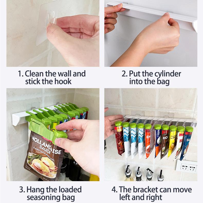 Полка для хранения мешков для специй, держатель для мешка с приправами без перфоратора, уплотнительные зажимы, подставка для соли, перца, кухонная полка, органайзер, новинка