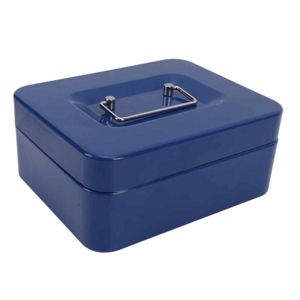 Маленький запирающийся денежный ящик Портативный двухслойный сейф Металлический ящик для денег для дома и офиса Синий