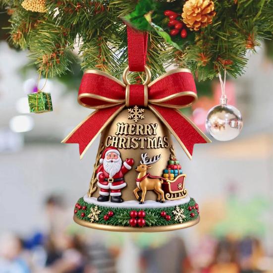 Рождественские украшения Двусторонний акриловый Санта Клаус Колокольчик Подвесной декор для дерева дома магазина Праздничное украшение для праздничной вечеринки