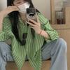 Женская зеленая полосатая рубашка, свободная и повседневная рубашка с длинными рукавами, универсальное солнцезащитное верхнее пальто