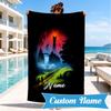 Custom Name Flame Sword: Lord Battle Heart In Space Adventure Microfiber Beach Towel, Lightweight for Summer Travel, Swimming Pool Fan Gift