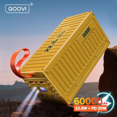 QOOVI 60000 мАч Power Bank 22,5 Вт PD QC 3,0 Зарядное устройство Powerbank Большая емкость аккумулятора Электростанция Быстрая зарядка для Samsung iPhone Xiaomi