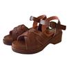 maRe maRe Women's Sandals, Comfortable To Walk In, Thick Heel, Made In Japan, Soft Sole, Wooden-Like Ankle Strap, Size S, Camel