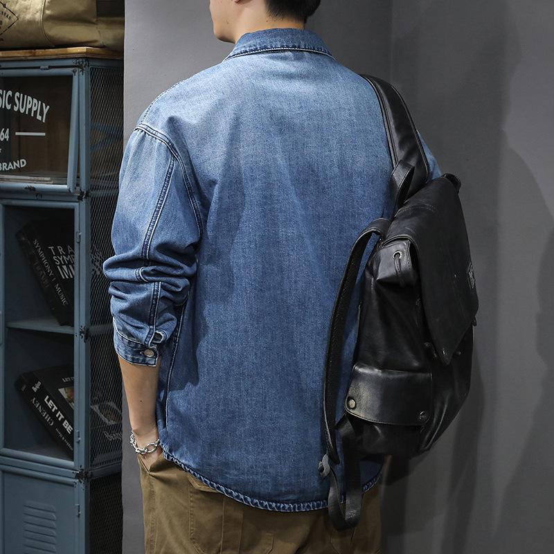 Тяжелая ретро-стираемая мужская джинсовая рубашка свободная модная брендовая грубая красивая повседневная куртка большого размера